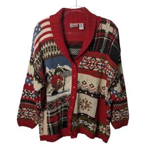 Y2K Fashion Bug Winter Holiday Shawl Collar Cardigan Sweater Plus Size 18 20